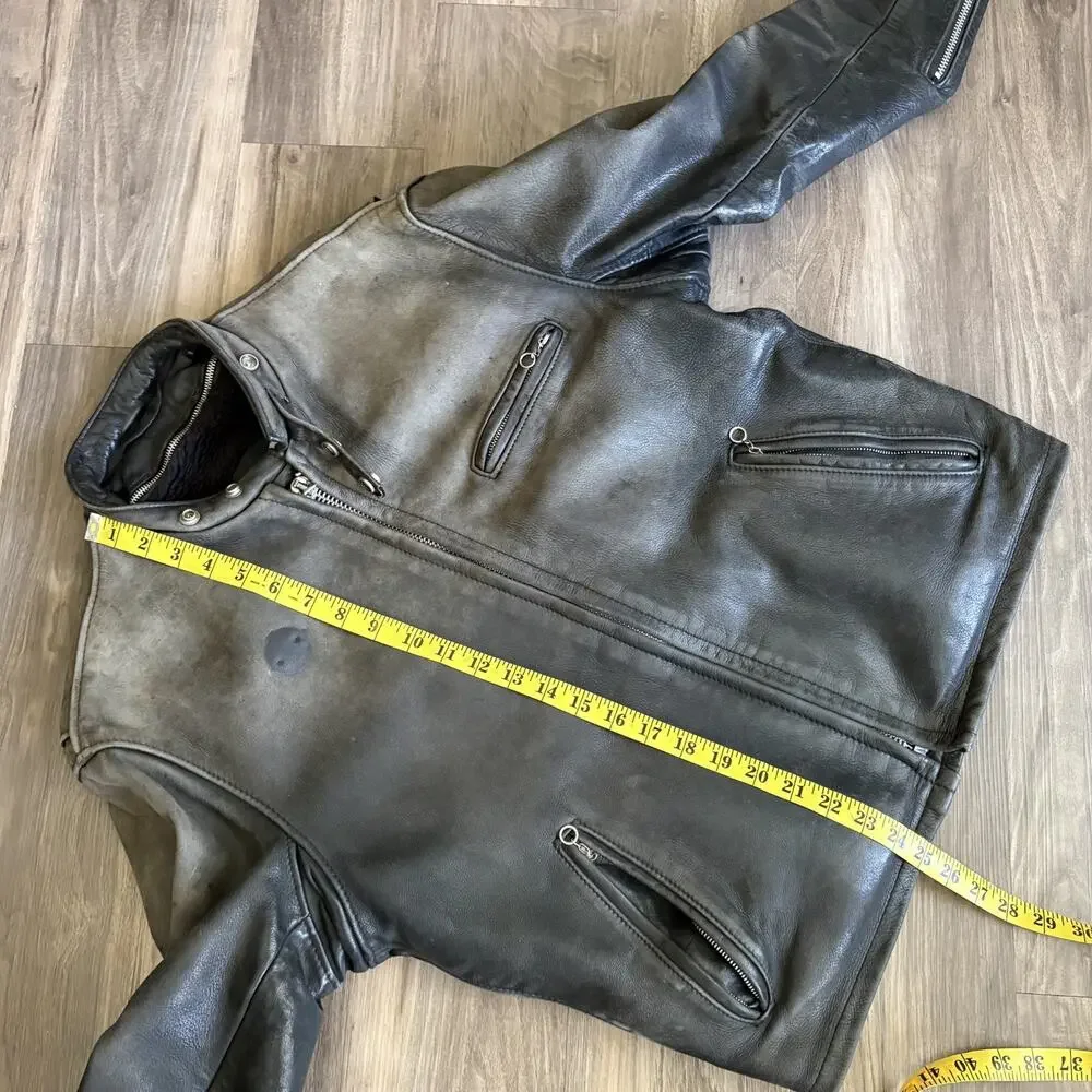 Vintage Schott 141 Cowhide Leather Cafe Racer Motorcycle Jacket Size 42 USA FADE